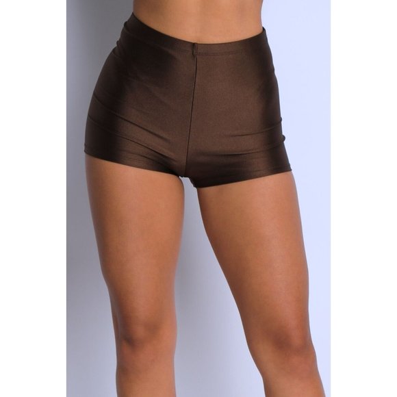 Women High Waist Shiny Tricot Stretchy Skinny Rave Dance Yoga Biker Shorts S M L - Picture 8 of 9